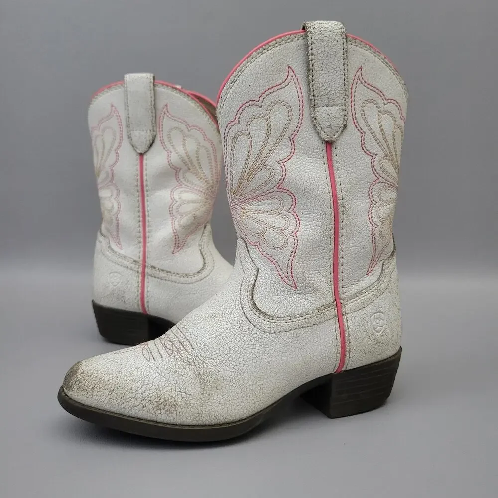 Kids Girls Ariat Boots Heritage Western Butterfly White Pink Size 12.5 Toddler